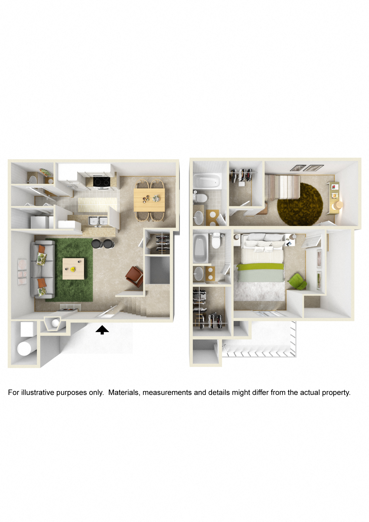 Floor plan for 2 beds, 2.5 baths, 1212 sqft